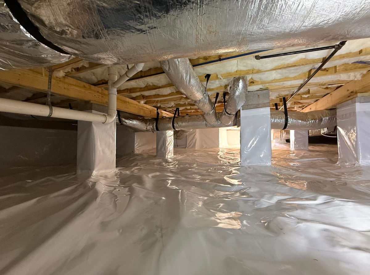 Crawl Space Encapsulation with Reflective Insulation and Ductwork System