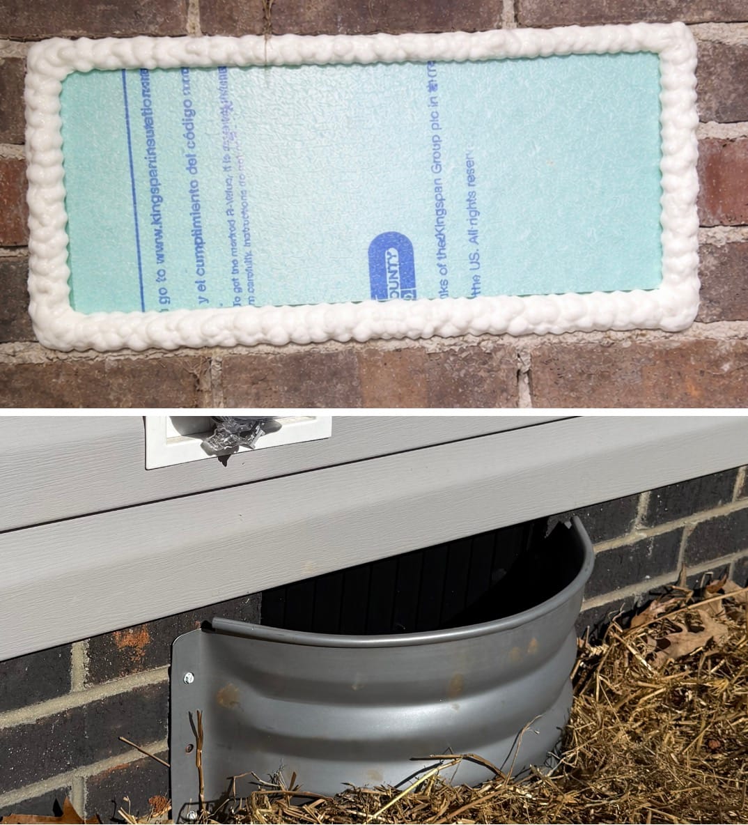 DIY Home Insulation and Drainage Solutions: Foam-Sealed Window and Metal Window Well with Mulch Landscaping