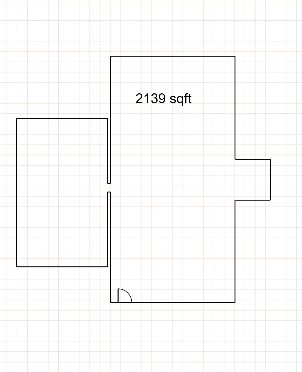 Floor Plan Layout with 2139 Square Feet, Grid Background, and Single Door Entryway