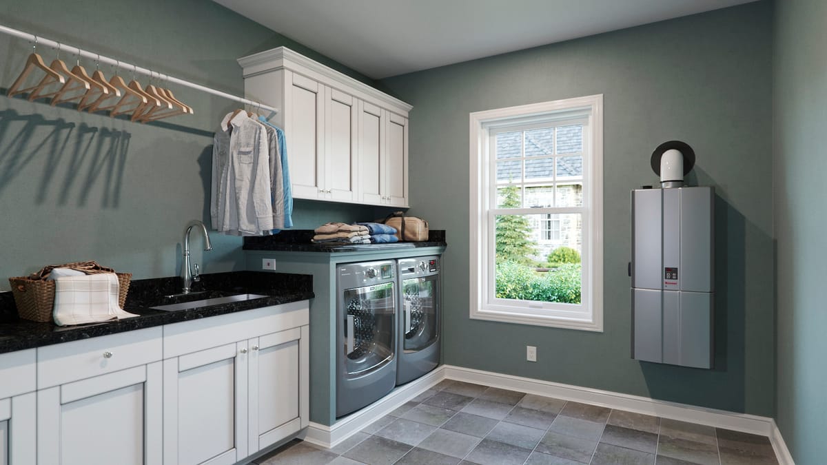 Modern Laundry Room with Tankless Water Heater